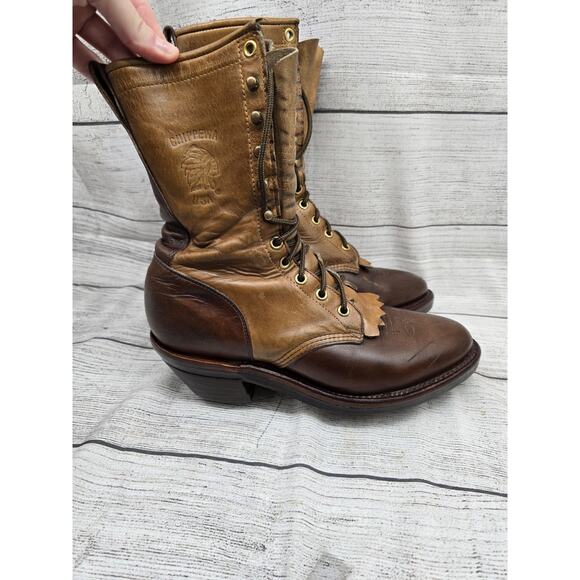 Chippewa Two Tone Brown Leather Derby Boots Shoes Mens US 7.5 (24154)
